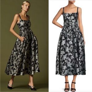 ANTONIO MELANI Black and Silver Floral Midi Dress
